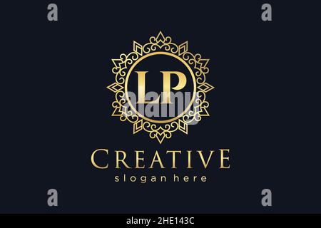 LP Initial Letter Luxury calligraphic feminine floral hand drawn heraldic monogram antique vintage style luxury logo design Premium Stock Vector