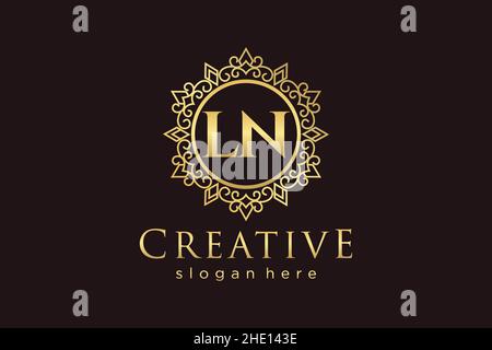 LN Initial Letter Luxury calligraphic feminine floral hand drawn heraldic monogram antique vintage style luxury logo design Premium Stock Vector