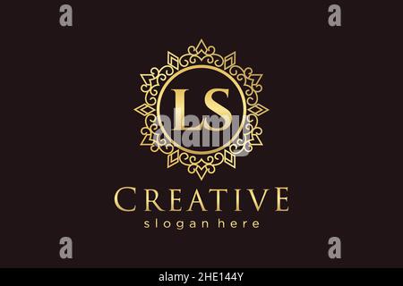 LS Initial Letter Luxury calligraphic feminine floral hand drawn heraldic monogram antique vintage style luxury logo design Premium Stock Vector