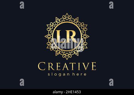 LR Initial Letter Luxury calligraphic feminine floral hand drawn heraldic monogram antique vintage style luxury logo design Premium Stock Vector