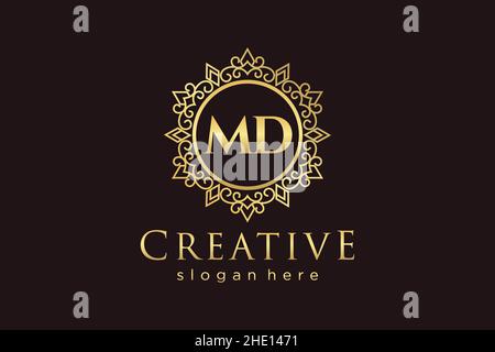 MD Initial Letter Luxury calligraphic feminine floral hand drawn heraldic monogram antique vintage style luxury logo design Premium Stock Vector
