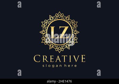LZ Initial Letter Luxury calligraphic feminine floral hand drawn heraldic monogram antique vintage style luxury logo design Premium Stock Vector