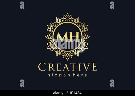 MH Initial Letter Luxury calligraphic feminine floral hand drawn heraldic monogram antique vintage style luxury logo design Premium Stock Vector
