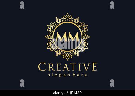 MM Initial Letter Luxury calligraphic feminine floral hand drawn heraldic monogram antique vintage style luxury logo design Premium Stock Vector