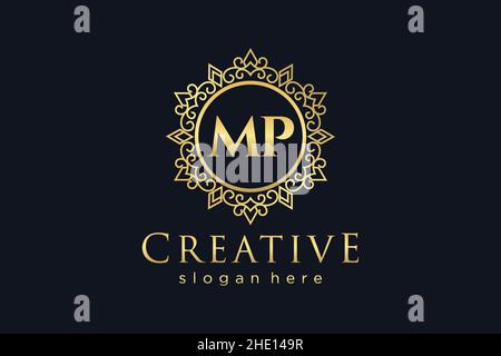 MP Initial Letter Luxury calligraphic feminine floral hand drawn heraldic monogram antique vintage style luxury logo design Premium Stock Vector