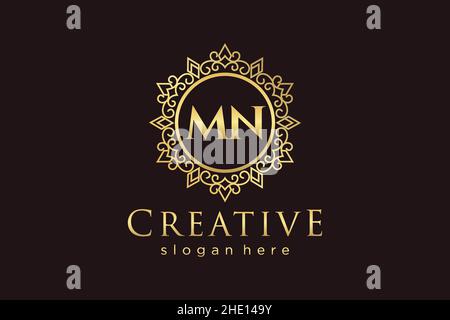 MN Initial Letter Luxury calligraphic feminine floral hand drawn heraldic monogram antique vintage style luxury logo design Premium Stock Vector