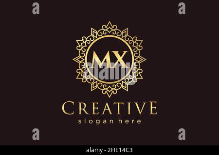 MX Initial Letter Luxury calligraphic feminine floral hand drawn heraldic monogram antique vintage style luxury logo design Premium Stock Vector