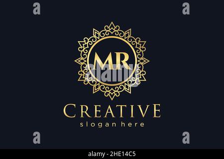 MR Initial Letter Luxury calligraphic feminine floral hand drawn heraldic monogram antique vintage style luxury logo design Premium Stock Vector