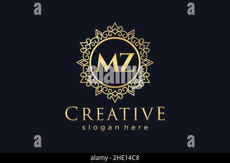 MZ Initial Letter Luxury calligraphic feminine floral hand drawn heraldic monogram antique vintage style luxury logo design Premium Stock Vector