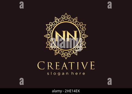 NN Initial Letter Luxury calligraphic feminine floral hand drawn heraldic monogram antique vintage style luxury logo design Premium Stock Vector