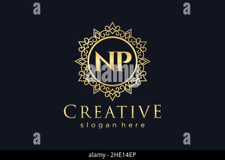 NP Initial Letter Luxury calligraphic feminine floral hand drawn heraldic monogram antique vintage style luxury logo design Premium Stock Vector