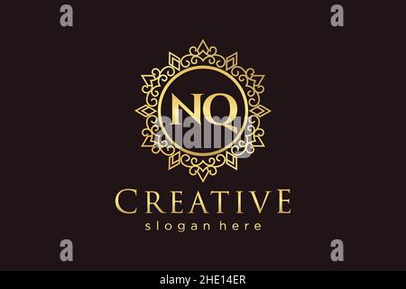NQ Initial Letter Luxury calligraphic feminine floral hand drawn heraldic monogram antique vintage style luxury logo design Premium Stock Vector