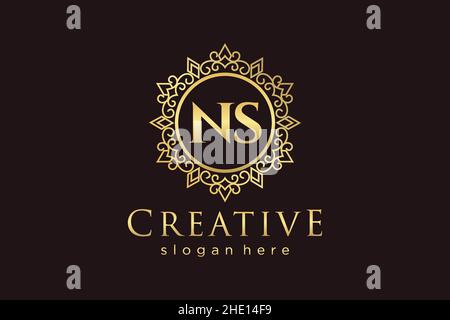 NS Initial Letter Luxury calligraphic feminine floral hand drawn heraldic monogram antique vintage style luxury logo design Premium Stock Vector