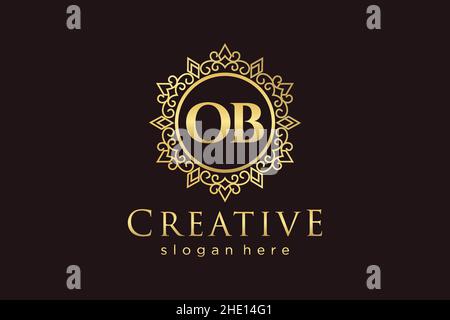 OB Initial Letter Luxury calligraphic feminine floral hand drawn heraldic monogram antique vintage style luxury logo design Premium Stock Vector