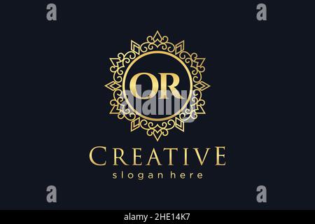OR Initial Letter Luxury calligraphic feminine floral hand drawn heraldic monogram antique vintage style luxury logo design Premium Stock Vector