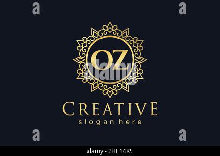 OZ Initial Letter Luxury calligraphic feminine floral hand drawn heraldic monogram antique vintage style luxury logo design Premium Stock Vector