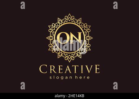 ON Initial Letter Luxury calligraphic feminine floral hand drawn heraldic monogram antique vintage style luxury logo design Premium Stock Vector