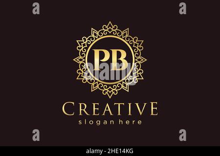 PB Initial Letter Luxury calligraphic feminine floral hand drawn heraldic monogram antique vintage style luxury logo design Premium Stock Vector