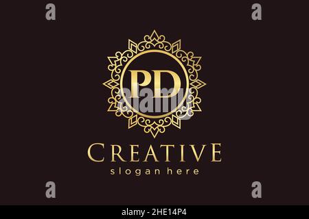 PD Initial Letter Luxury calligraphic feminine floral hand drawn heraldic monogram antique vintage style luxury logo design Premium Stock Vector