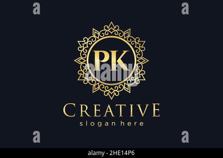 PK Initial Letter Luxury calligraphic feminine floral hand drawn heraldic monogram antique vintage style luxury logo design Premium Stock Vector