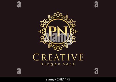 PN Initial Letter Luxury calligraphic feminine floral hand drawn heraldic monogram antique vintage style luxury logo design Premium Stock Vector