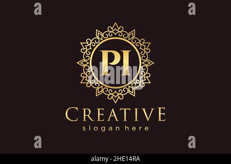 PI Initial Letter Luxury calligraphic feminine floral hand drawn heraldic monogram antique vintage style luxury logo design Premium Stock Vector
