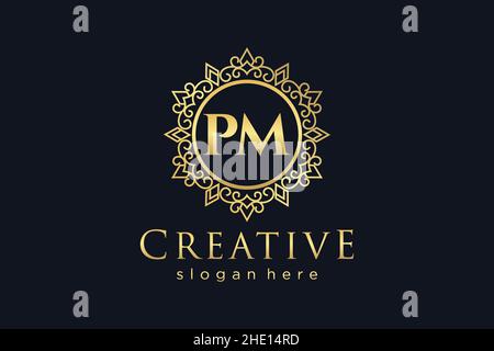 Pm Initial Luxury Ornament Monogram Logo Stock Vector (Royalty