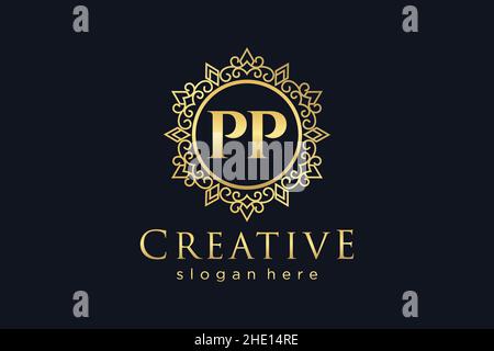 PP Initial Letter Luxury calligraphic feminine floral hand drawn heraldic monogram antique vintage style luxury logo design Premium Stock Vector