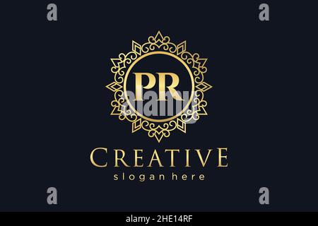 PR Initial Letter Luxury calligraphic feminine floral hand drawn heraldic monogram antique vintage style luxury logo design Premium Stock Vector