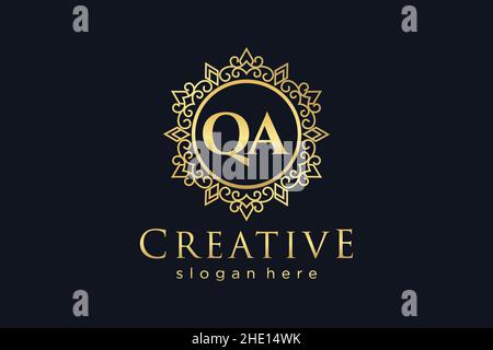 QA Initial Letter Luxury calligraphic feminine floral hand drawn heraldic monogram antique vintage style luxury logo design Premium Stock Vector
