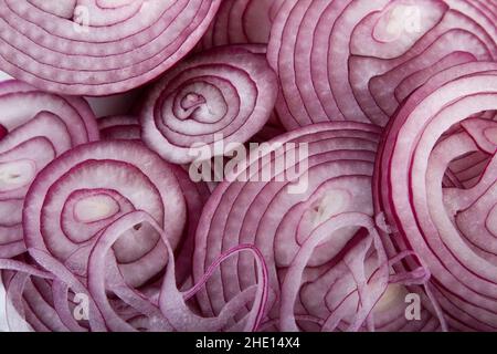 Closeup of Sliced Red Onions Stock Photo