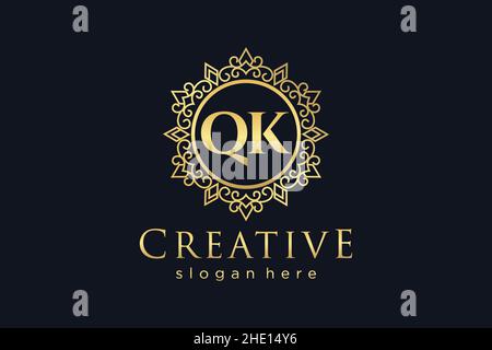 QK Initial Letter Luxury calligraphic feminine floral hand drawn heraldic monogram antique vintage style luxury logo design Premium Stock Vector