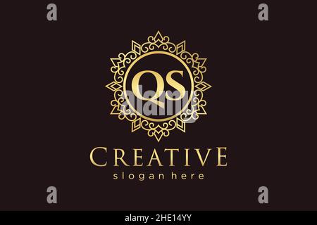 QS Initial Letter Luxury calligraphic feminine floral hand drawn heraldic monogram antique vintage style luxury logo design Premium Stock Vector
