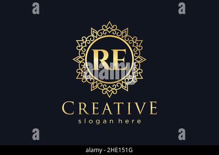 RE Initial Letter Luxury calligraphic feminine floral hand drawn heraldic monogram antique vintage style luxury logo design Premium Stock Vector