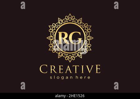 RG Initial Letter Luxury calligraphic feminine floral hand drawn heraldic monogram antique vintage style luxury logo design Premium Stock Vector
