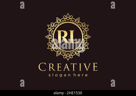 RL Initial Letter Luxury calligraphic feminine floral hand drawn heraldic monogram antique vintage style luxury logo design Premium Stock Vector