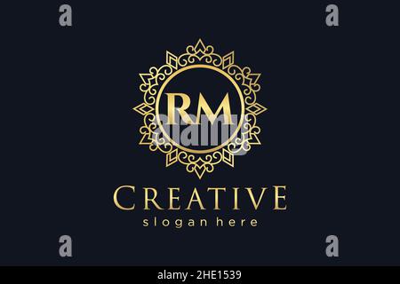 RM Initial Letter Luxury calligraphic feminine floral hand drawn heraldic monogram antique vintage style luxury logo design Premium Stock Vector