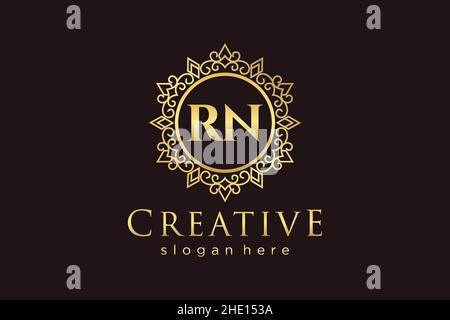 RN Initial Letter Luxury calligraphic feminine floral hand drawn heraldic monogram antique vintage style luxury logo design Premium Stock Vector