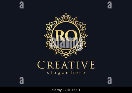 RO Initial Letter Luxury calligraphic feminine floral hand drawn heraldic monogram antique vintage style luxury logo design Premium Stock Vector