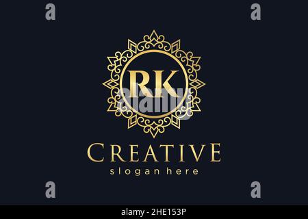 RK Initial Letter Luxury calligraphic feminine floral hand drawn heraldic monogram antique vintage style luxury logo design Premium Stock Vector