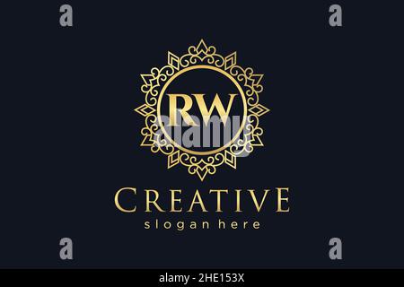 RW Initial Letter Luxury calligraphic feminine floral hand drawn heraldic monogram antique vintage style luxury logo design Premium Stock Vector