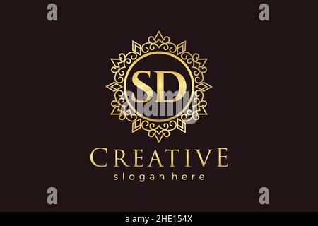 SD Initial Letter Luxury calligraphic feminine floral hand drawn heraldic monogram antique vintage style luxury logo design Premium Stock Vector