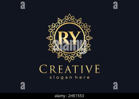 RY Initial Letter Luxury calligraphic feminine floral hand drawn heraldic monogram antique vintage style luxury logo design Premium Stock Vector