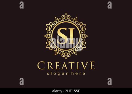 SI Initial Letter Luxury calligraphic feminine floral hand drawn heraldic monogram antique vintage style luxury logo design Premium Stock Vector