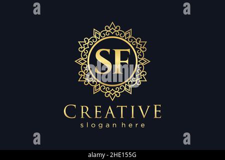 SF Initial Letter Luxury calligraphic feminine floral hand drawn heraldic monogram antique vintage style luxury logo design Premium Stock Vector