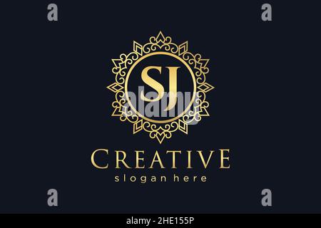 SJ Initial Letter Luxury calligraphic feminine floral hand drawn heraldic monogram antique vintage style luxury logo design Premium Stock Vector