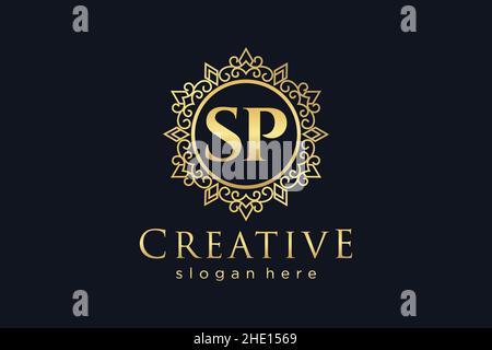 SP Initial Letter Luxury calligraphic feminine floral hand drawn heraldic monogram antique vintage style luxury logo design Premium Stock Vector
