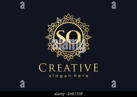 SO Initial Letter Luxury calligraphic feminine floral hand drawn heraldic monogram antique vintage style luxury logo design Premium Stock Vector