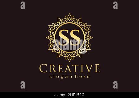 SS Initial Letter Luxury calligraphic feminine floral hand drawn heraldic monogram antique vintage style luxury logo design Premium Stock Vector