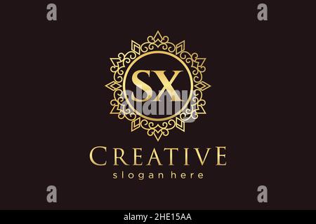 SX Initial Letter Luxury calligraphic feminine floral hand drawn heraldic monogram antique vintage style luxury logo design Premium Stock Vector